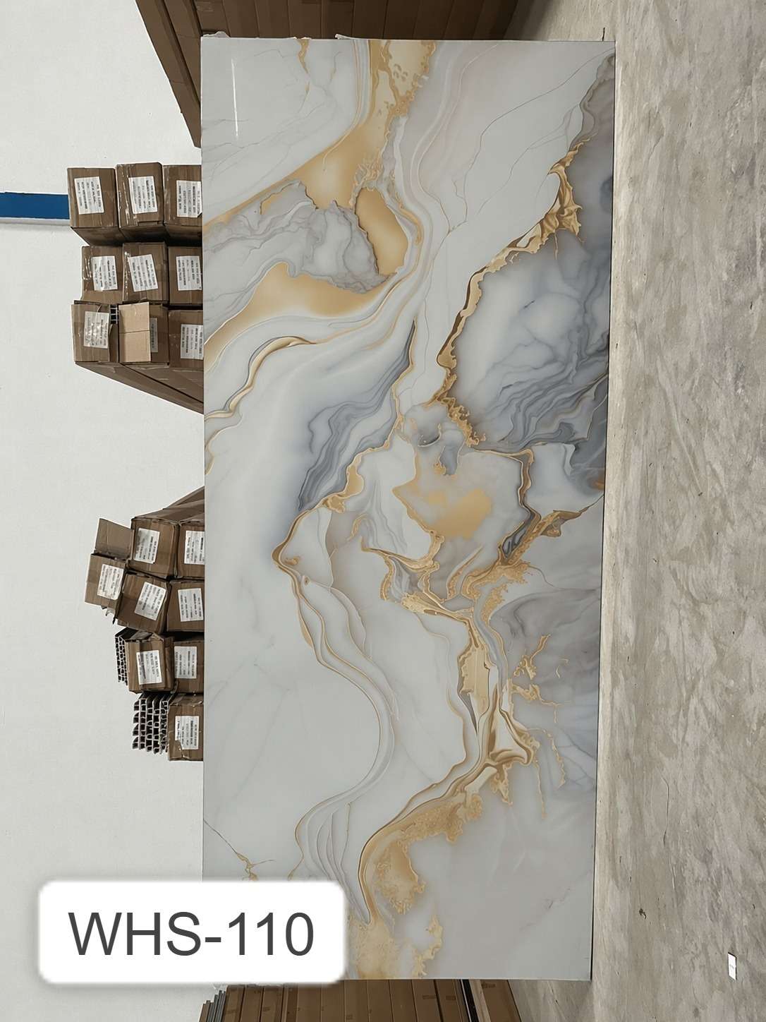 UV Board Marmer Putih Corak Liquid Gold Grey (WHS-110)